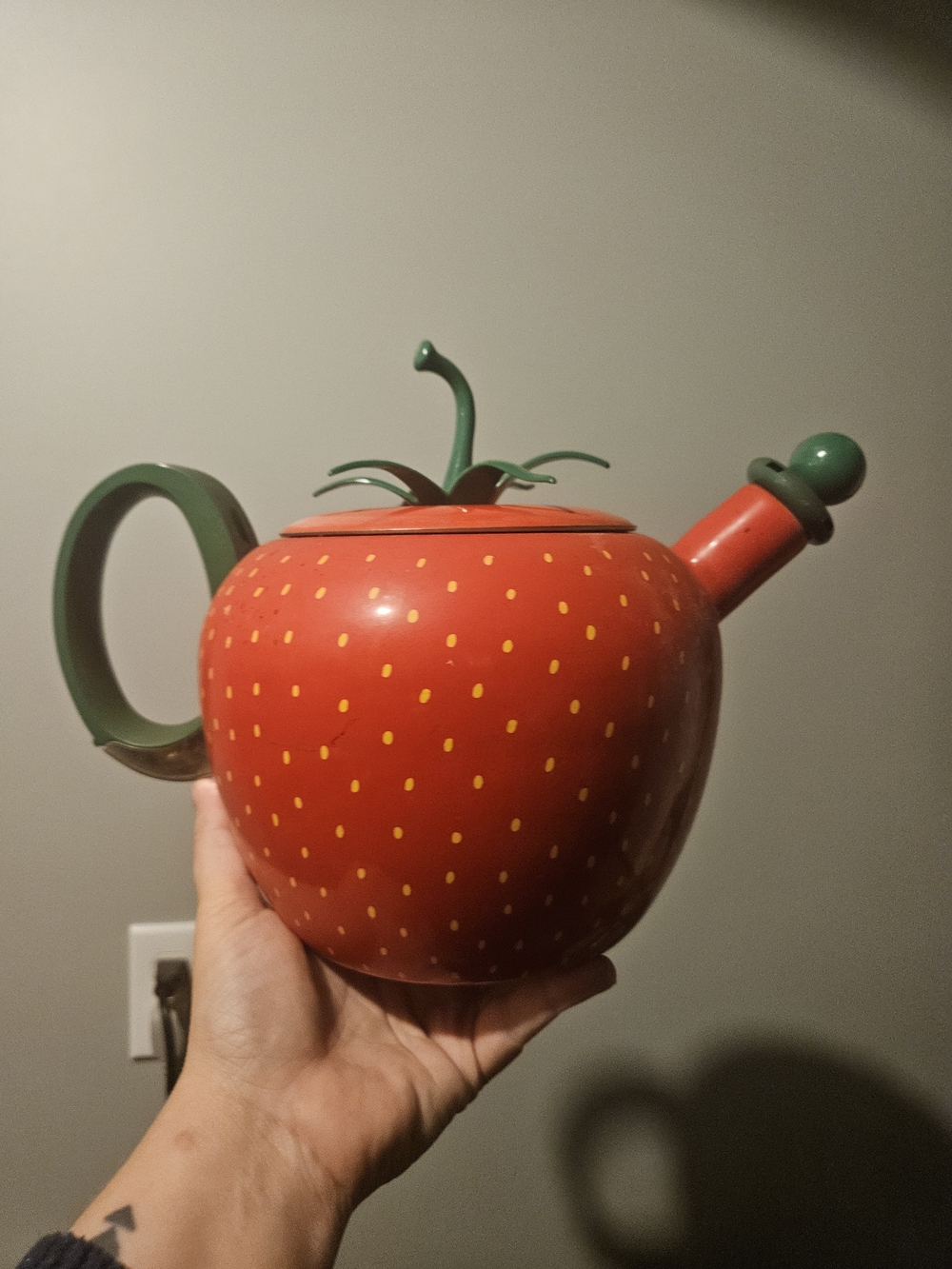 Vintage COPCO Strawberry Teapot with Green Accents